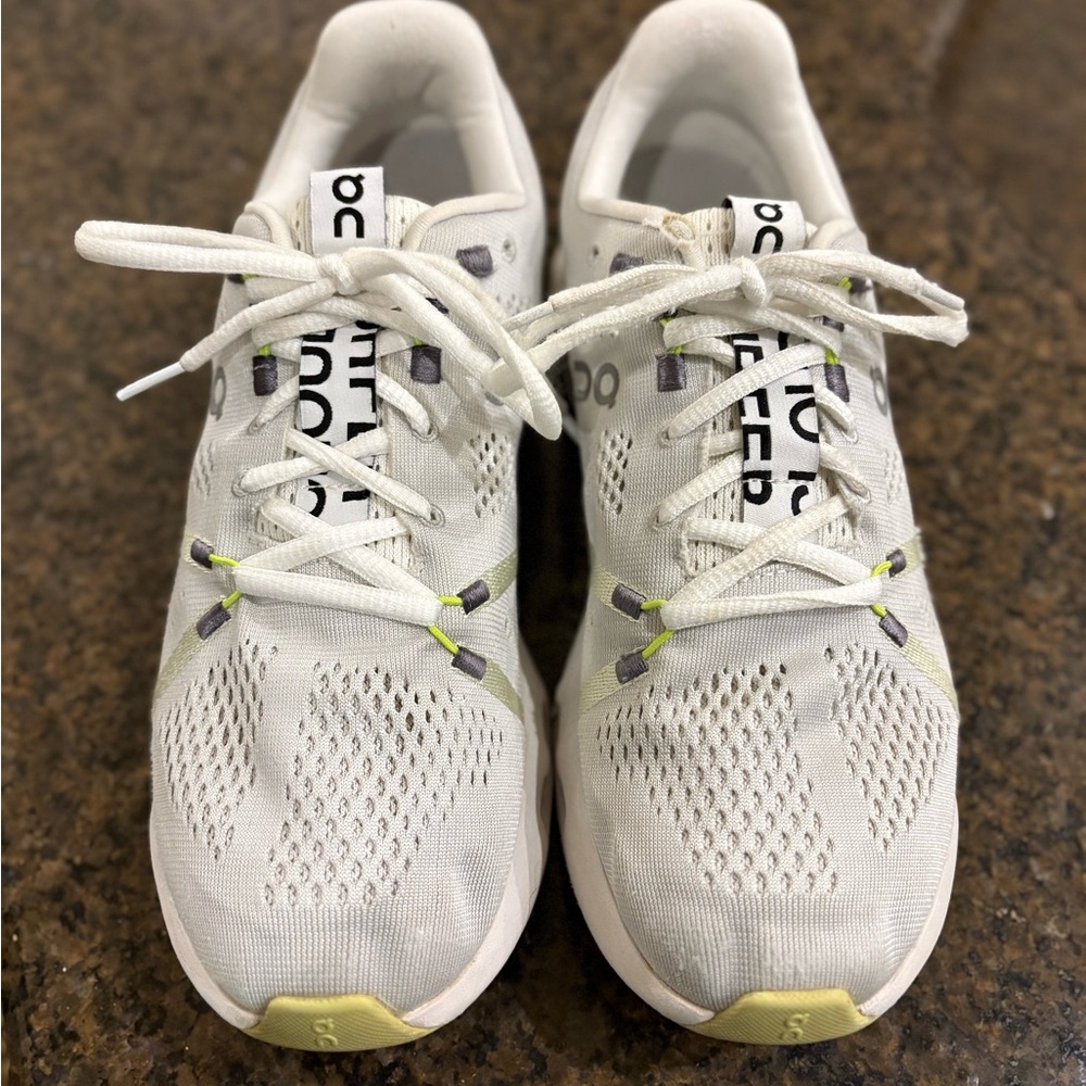 On Running White Sneakers with Light Yellow Accents - Picture 2 of 5